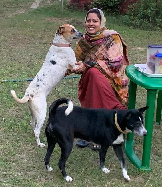 Bulbul Saha with her pet dogs