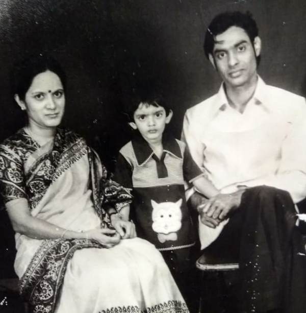 Childhood photo of Vikram Sampath with his parents