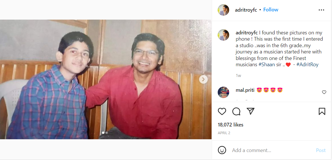 Childhood picture of Adrit with singer Shaan