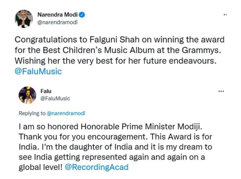 PM Modi's tweet congratulating Falu 