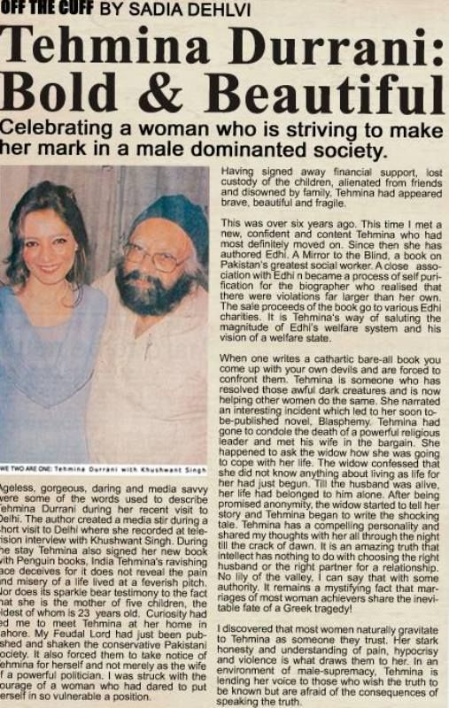 Tehmina Durrani featured in a newspaper