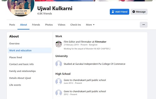 A snip of Ujjwal Kulkarni’s Facebook profile
