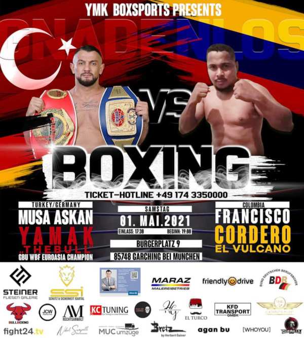 A poster of Musa Yamak's boxing match against Francisco Cordero