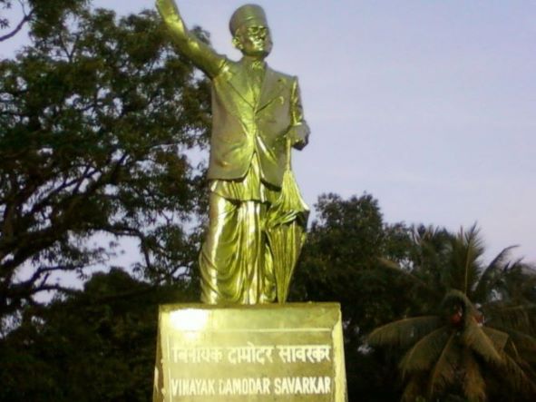 A statue of Vinayak Damodar Savarkar at the Cellular Jail, a colonial prison in the Andaman and Nicobar Islands