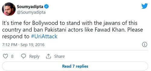 A tweet on Fawad Khan's ban
