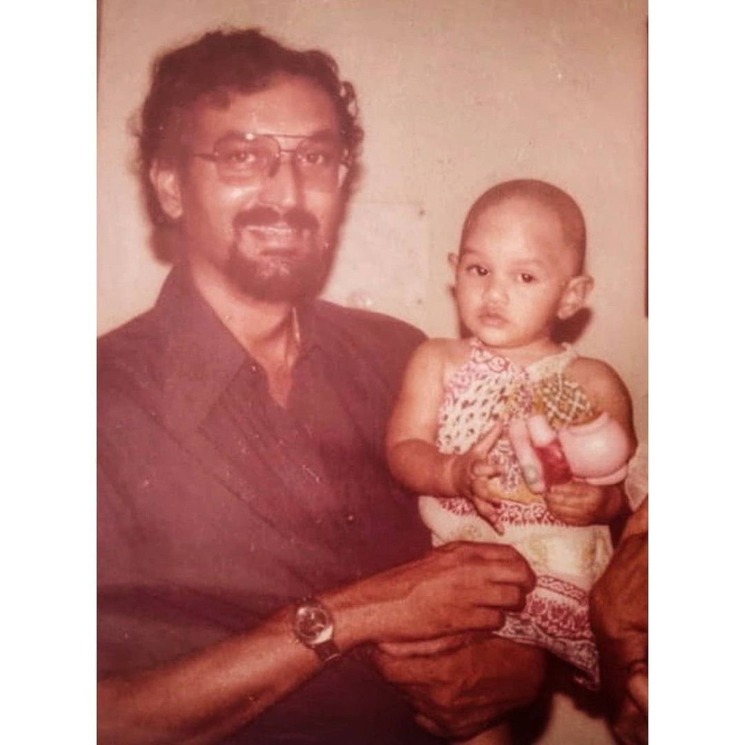 Childhood picture of Aditi Rao Hydari with her father
