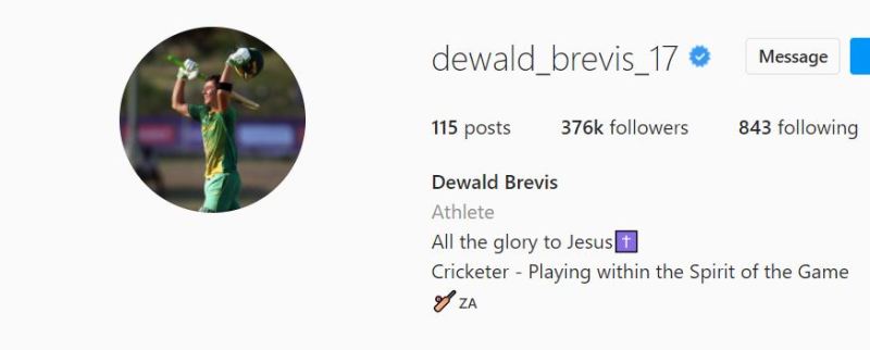 Dewald's Instagram bio