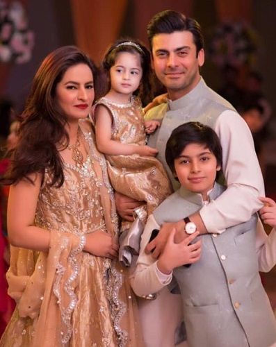 Fawad Khan with his wife and children