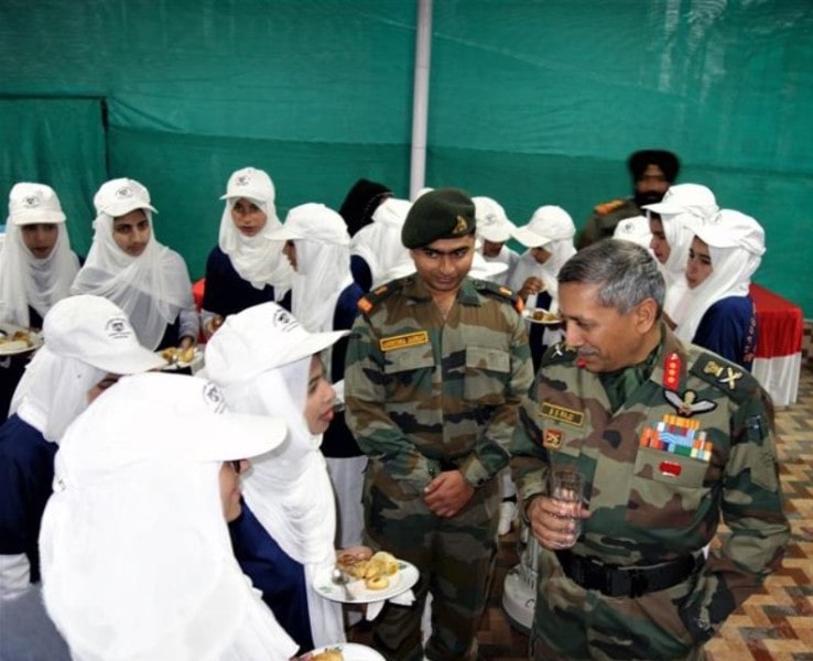 Lt Gen BS Raju with Kashmiri school students