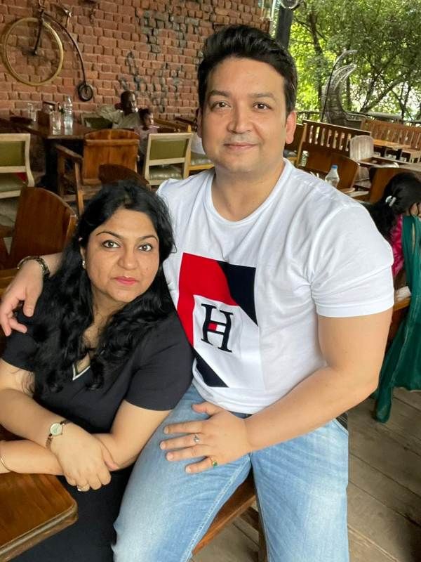 Pooja Singhal with her husband, Abhishek Jha