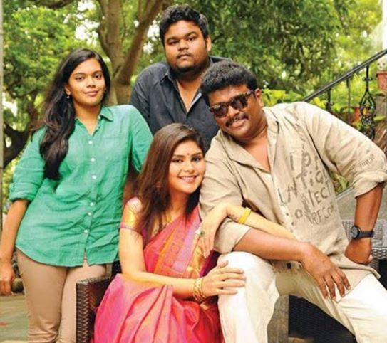 R. Parthiban with his two daughters and a son