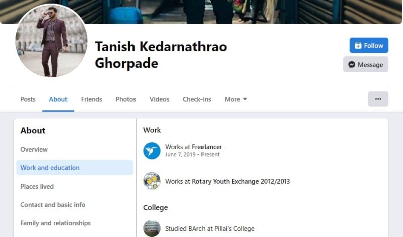 Tanish's educational qualification according to his facebook profile