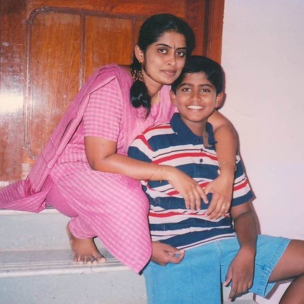 A childhood picture of Kathir with his mother
