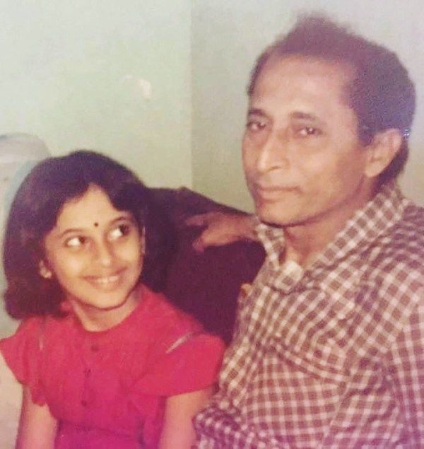 A childhood picture of Kishori Godbole with her father, Jaywant Kulkarni