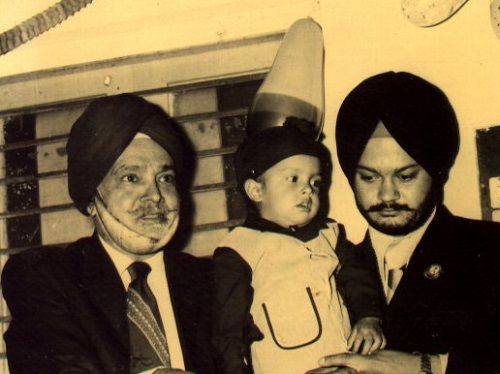 A childhood picture of Sippy Sidhu with his grandfather (left) and father (right)