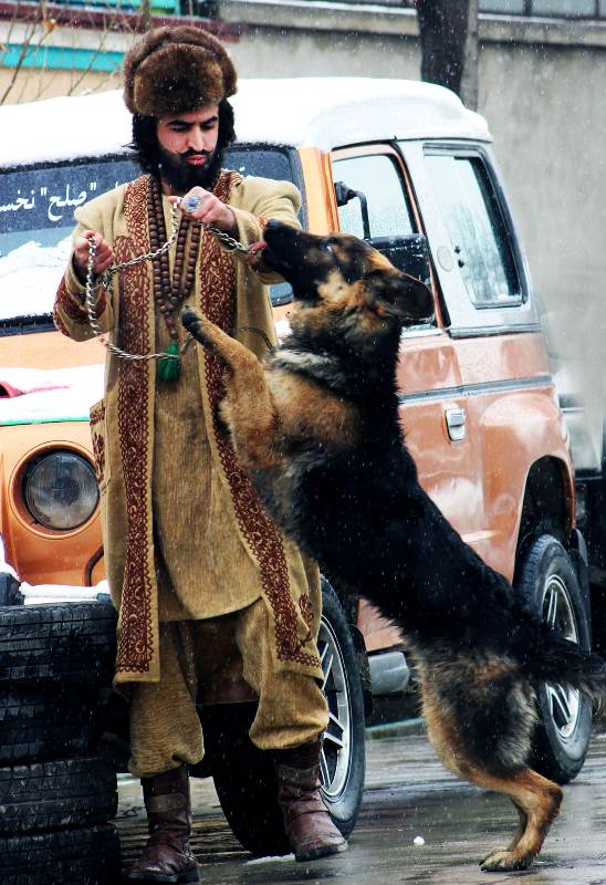 Ajmal Haqiqi with his German Shepherd