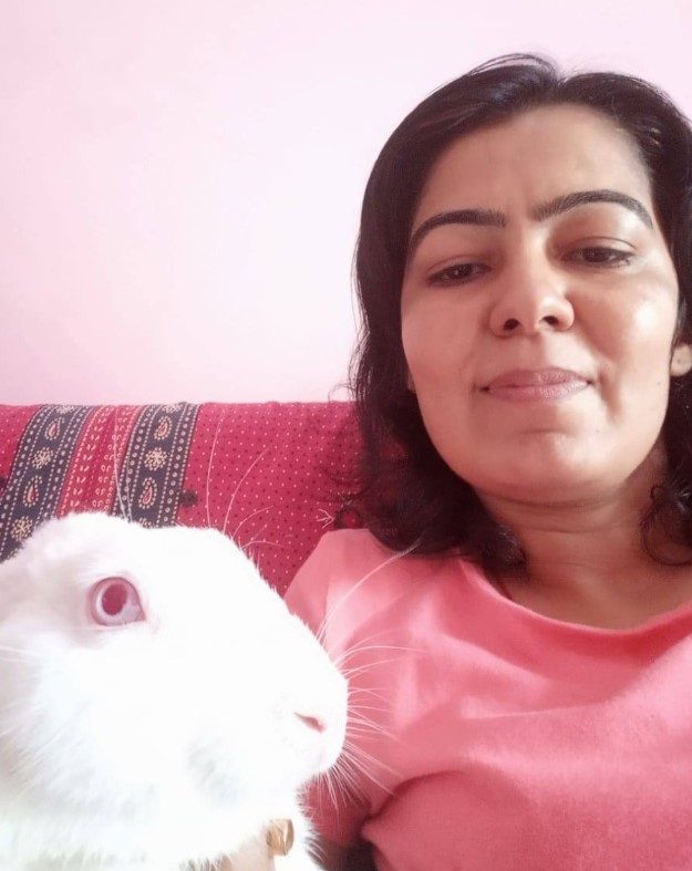 Anuradha Chaudhary with her pet rabbit