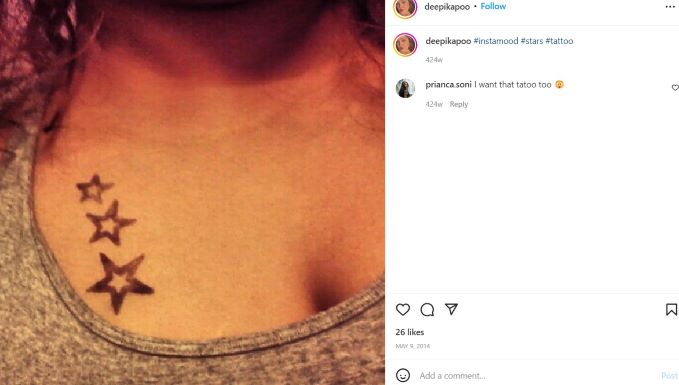 Deepika Khanna featuring Stars tattoo on her chest