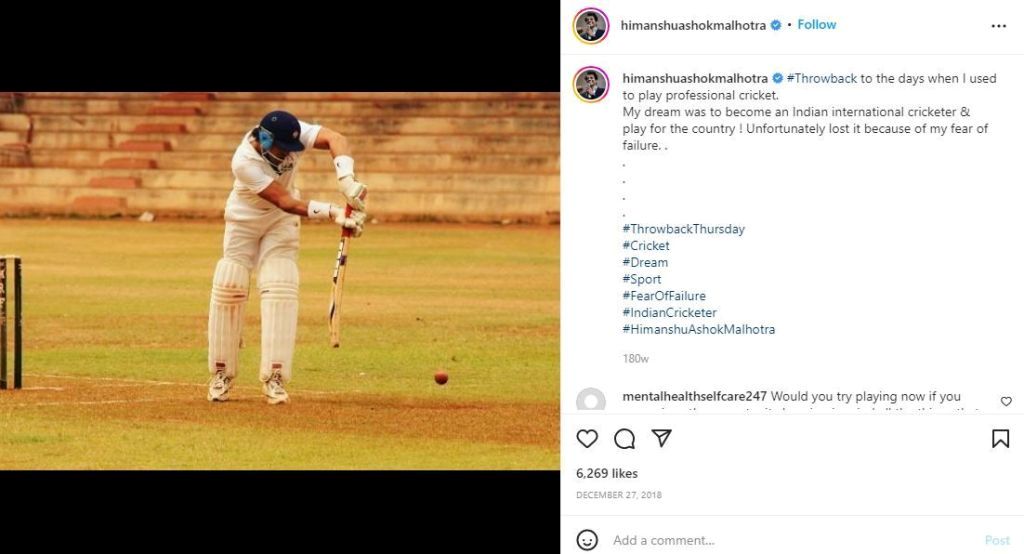 Himmanshoo Malhotra shared a post on Instagram in which he is seen playing cricket