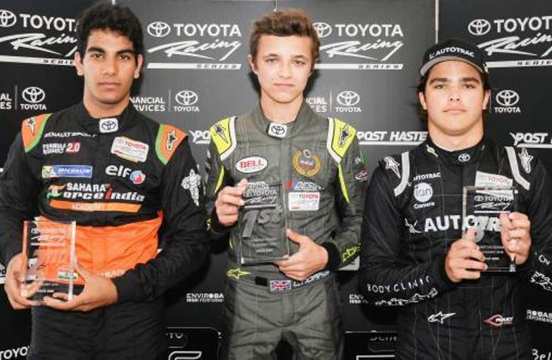 Jehan Daruvala (extreme left) achieved 2nd position in Toyota Racing Series in 2016