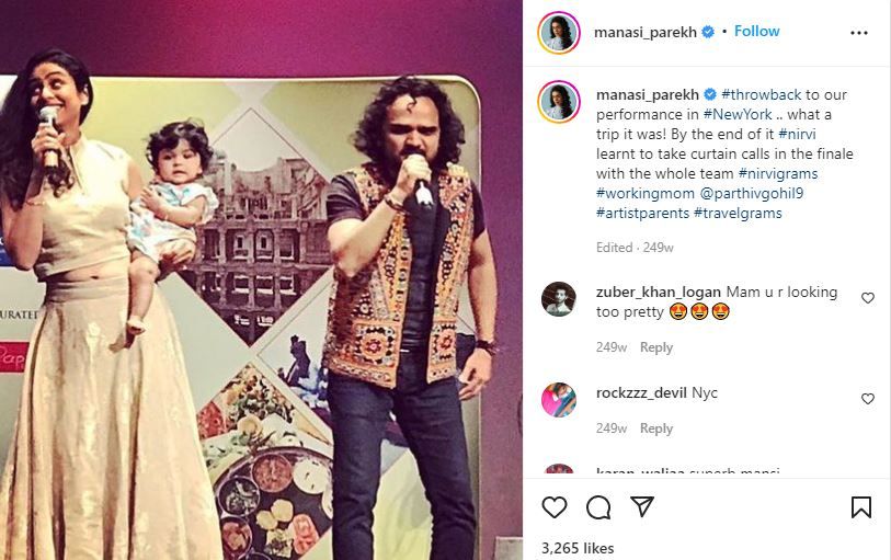 Manasi Parekh shared a post on Instagram where she is seen performing in New York for the musical event 'Gujarati Jalso'