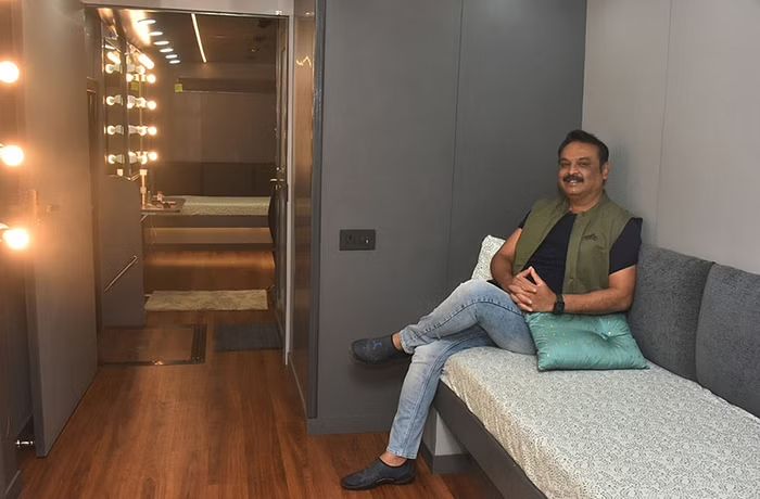 Naresh Babu in his luxurious Caravan