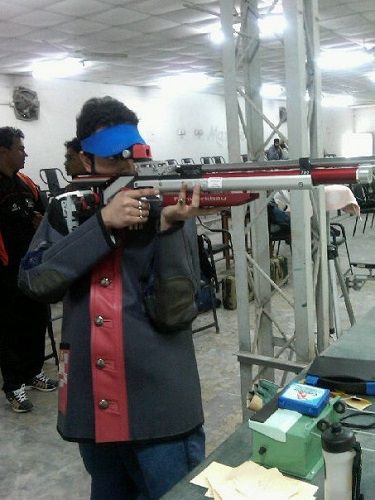 Sippy Sidhu while practising shooting at a shooting range