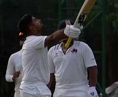 Suved Parkar celebrating his double century in Ranji Trophy