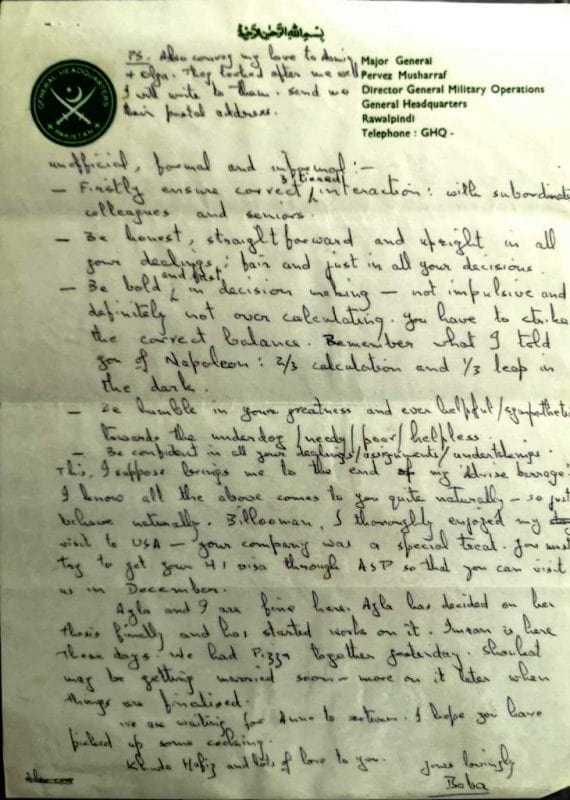 The letter which was written by Parvez Musharraf to his son in 1994