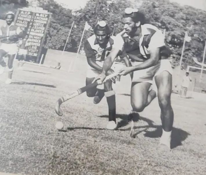 Varinder Singh (left) fighting for the ball with Harcharan Singh during the Nehru Gold Cup final in 1970