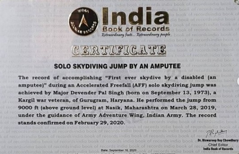 A certificate from the India Book of Records