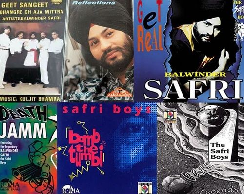 A collage of Balwinder Safri's music albums