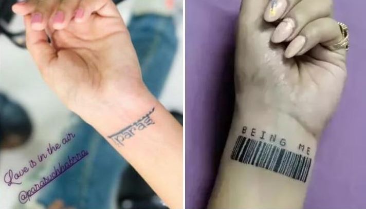 Akanksha Puri's left wrist tattoos- before and after