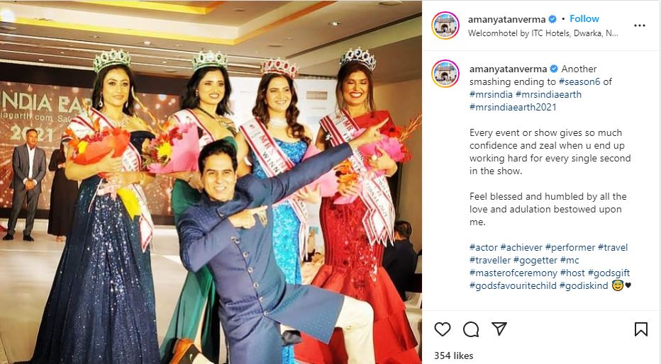 Aman Verma's Instagram post in which he is seen as the hostfor Mrs India Earth Season 6