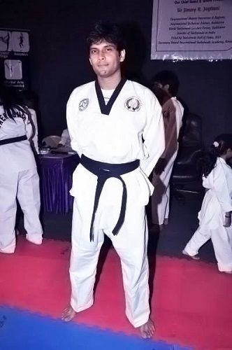 Amar Upadhyay while practicing Taekwondo