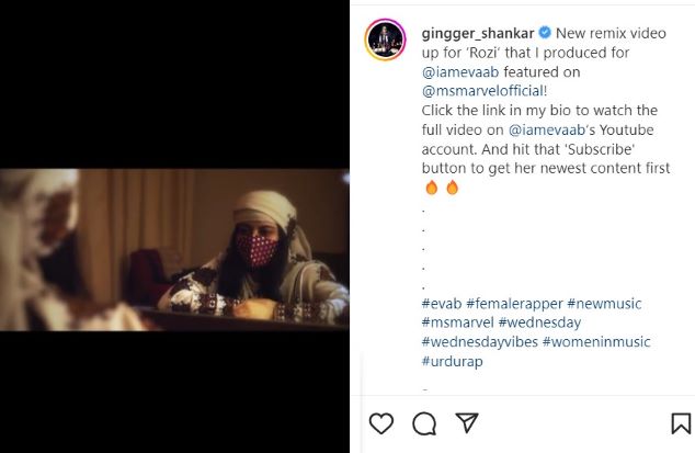 An Instagram post by Gingger featruing a still from the song Rozi
