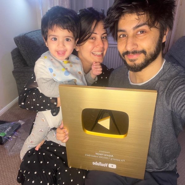 Arjuna Harjai with his YouTube Golden Play Button
