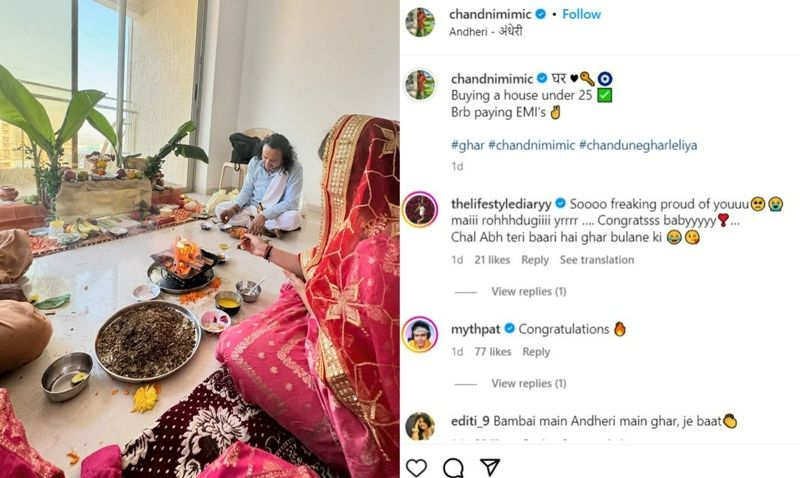 Chandni Mimic's Instagram post about buying an apartment in Andheri, Mumbai