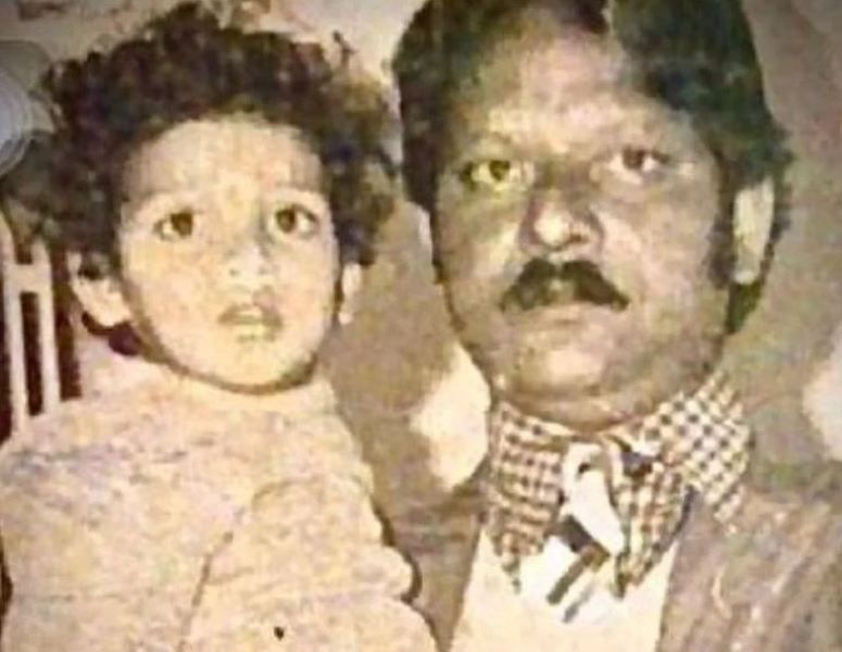 Childhood picture of Neetu Chandra with her father