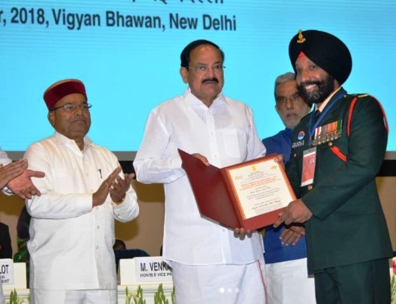 Major DP Singh being presented with the National Award for The Empowerment of Persons With Disabilities