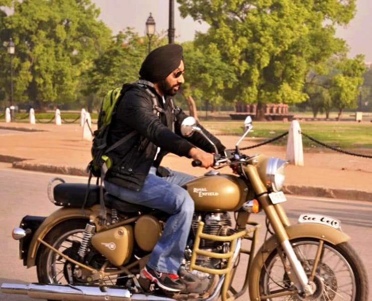Major DP Singh riding his Royal Enfield