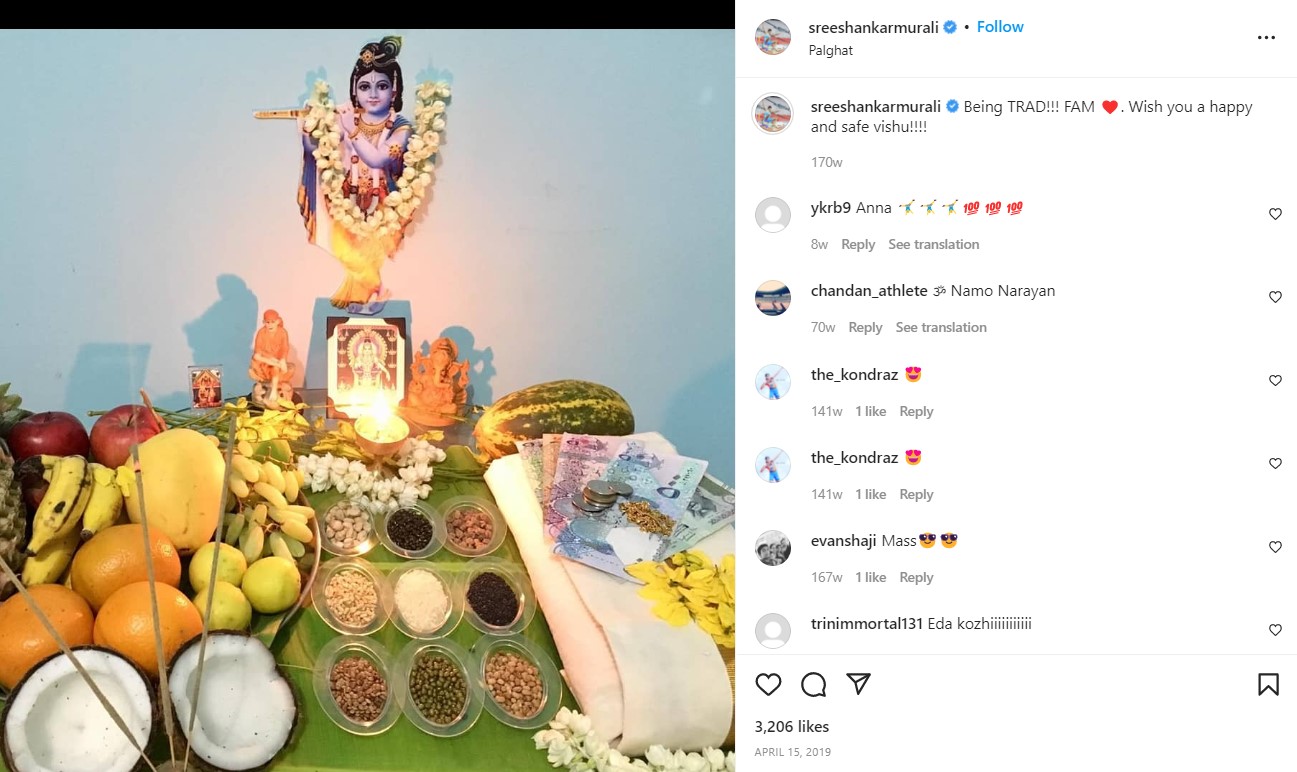 Murali Sreeshankar's Instagram post about his religious views
