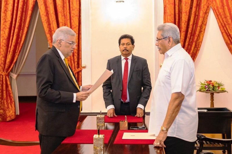 Ranil Wickremesinghe taking oath as the Prime Minister of Sri Lanka in May 2022