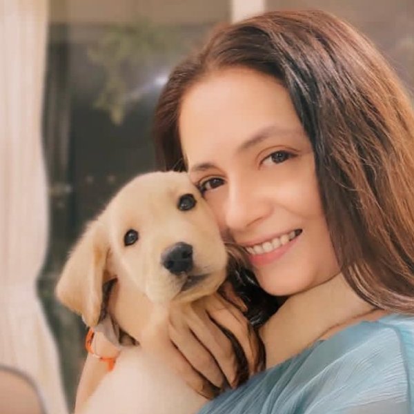 Samyukta Singh with her pet dog Pacino