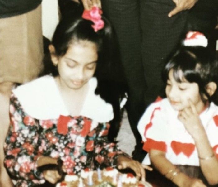 Sarah Jane Dias's (left) childhood picture with her sister