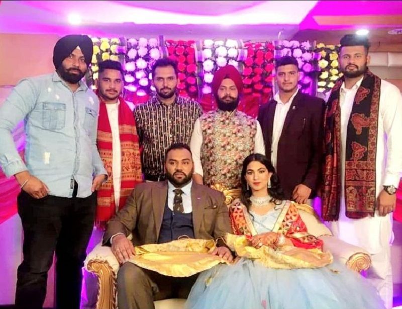 Tajinderpal Singh Toor with his fiance on their engagement ceremony