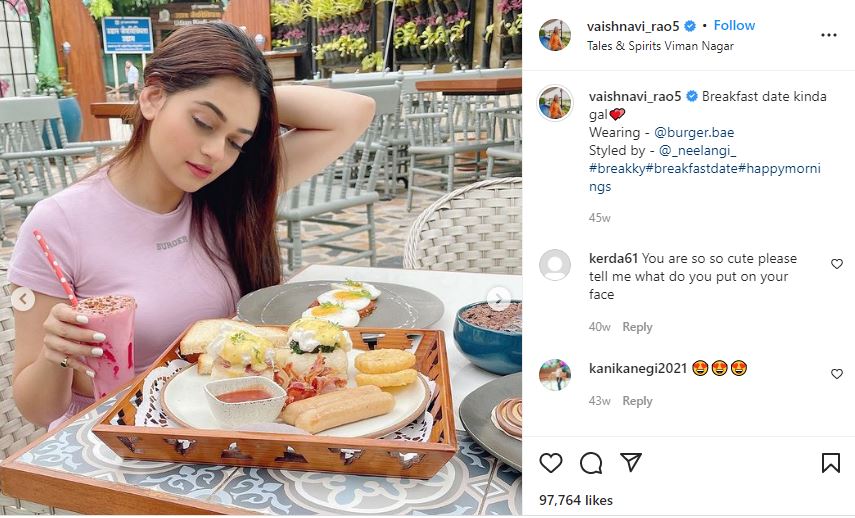 Vaishnavi Rao's Instagram post about her eating habits