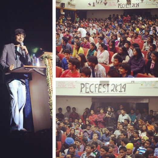 Varun Agarwal addressing the students at PECFEST 2019