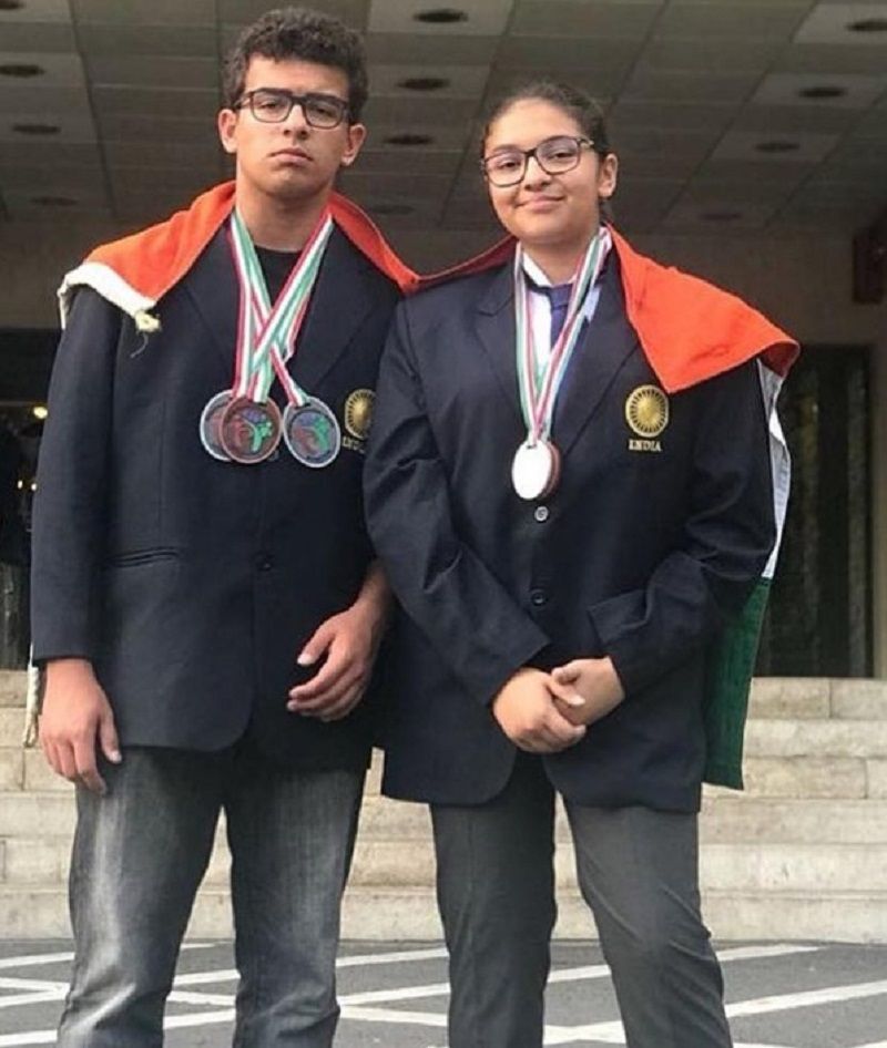 Zoish Irani with her brother after winning a medal in Martial Arts Championship