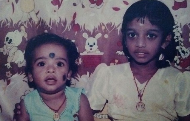 A childhood picture of R Vaishali with her brother
